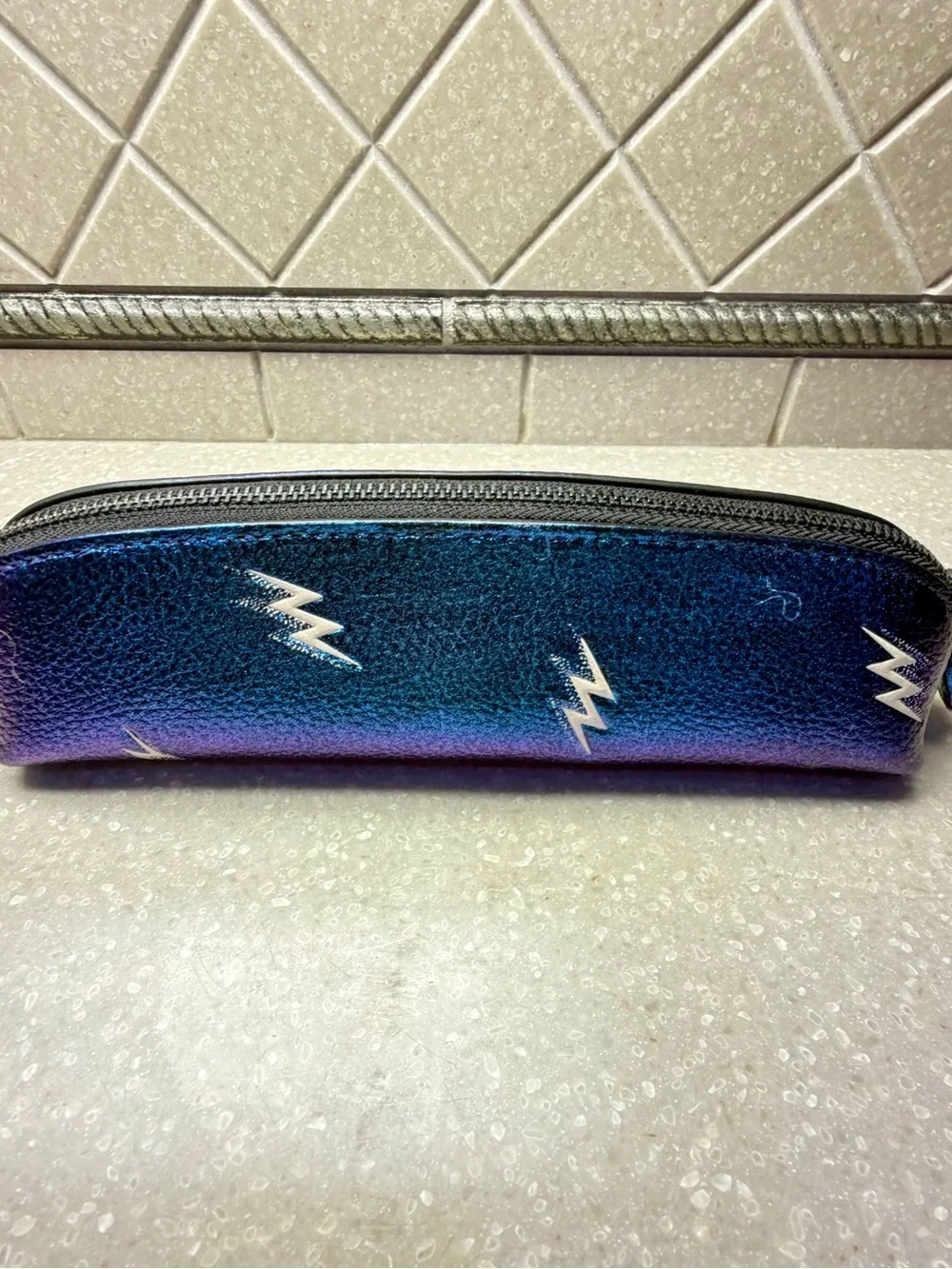 Coach Iridescent Blue Purple Lightning Print Pencil Case